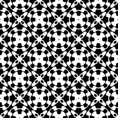 Vector geometric seamless pattern. Minimal ornamental background with abstract shapes. Black and white texture. Simple abstract ornament background. Dark repeat design for decor, fabric, cloth.