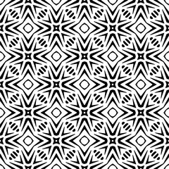 Vector geometric seamless pattern. Minimal ornamental background with abstract shapes. Black and white texture. Simple abstract ornament background. Dark repeat design for decor, fabric, cloth.