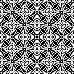Vector geometric seamless pattern. Minimal ornamental background with abstract shapes. Black and white texture. Simple abstract ornament background. Dark repeat design for decor, fabric, cloth.