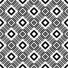 Vector geometric seamless pattern. Minimal ornamental background with abstract shapes. Black and white texture. Simple abstract ornament background. Dark repeat design for decor, fabric, cloth.