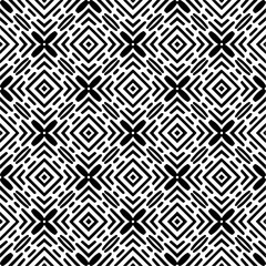 Vector geometric seamless pattern. Minimal ornamental background with abstract shapes. Black and white texture. Simple abstract ornament background. Dark repeat design for decor, fabric, cloth.