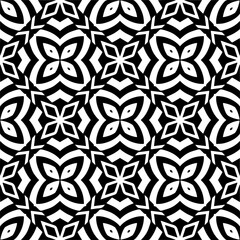 Vector geometric seamless pattern. Minimal ornamental background with abstract shapes. Black and white texture. Simple abstract ornament background. Dark repeat design for decor, fabric, cloth.