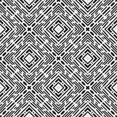 Vector geometric seamless pattern. Minimal ornamental background with abstract shapes. Black and white texture. Simple abstract ornament background. Dark repeat design for decor, fabric, cloth.
