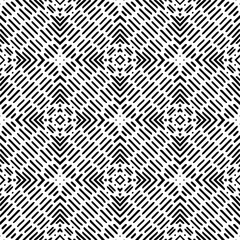 Vector geometric seamless pattern. Minimal ornamental background with abstract shapes. Black and white texture. Simple abstract ornament background. Dark repeat design for decor, fabric, cloth.