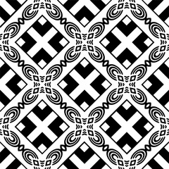 Vector geometric seamless pattern. Minimal ornamental background with abstract shapes. Black and white texture. Simple abstract ornament background. Dark repeat design for decor, fabric, cloth.