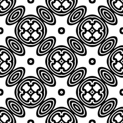 Vector geometric seamless pattern. Minimal ornamental background with abstract shapes. Black and white texture. Simple abstract ornament background. Dark repeat design for decor, fabric, cloth.
