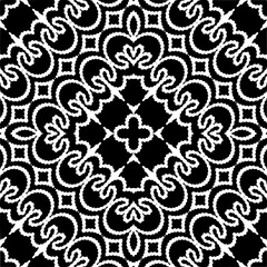 Vector geometric seamless pattern. Minimal ornamental background with abstract shapes. Black and white texture. Simple abstract ornament background. Dark repeat design for decor, fabric, cloth.