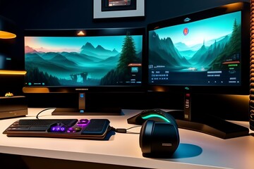 A gamer Gaming set up Cyberpunk , neon , futuristic , incredible quality 8k - Generative AI