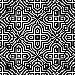 Vector geometric seamless pattern. Minimal ornamental background with abstract shapes. Black and white texture. Simple abstract ornament background. Dark repeat design for decor, fabric, cloth.