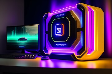 A gamer Gaming set up Cyberpunk , neon , futuristic , incredible quality 8k - Generative AI