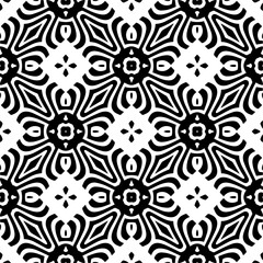 Vector geometric seamless pattern. Monochrome ornamental texture with smooth linear shapes, zigzag lines, lace pattern. Simple abstract ornament background. Dark repeat design for decor, fabric, cloth