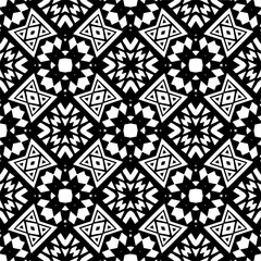 Vector geometric seamless pattern. Monochrome ornamental texture with smooth linear shapes, zigzag lines, lace pattern. Simple abstract ornament background. Dark repeat design for decor, fabric, cloth