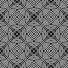 Vector geometric seamless pattern. Monochrome ornamental texture with smooth linear shapes, zigzag lines, lace pattern. Simple abstract ornament background. Dark repeat design for decor, fabric, cloth