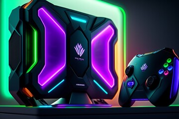 A gamer Gaming set up Cyberpunk , neon , futuristic , incredible quality 8k - Generative AI