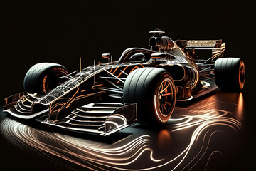 Formula One racing car with the energy line. Car racing in the energy line. Generative AI.