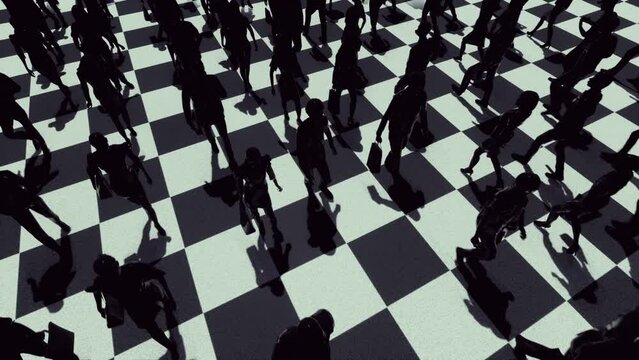 Black White Crowd Silhouettes 3D Video Animation