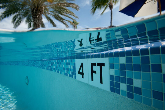 split level view of pool side