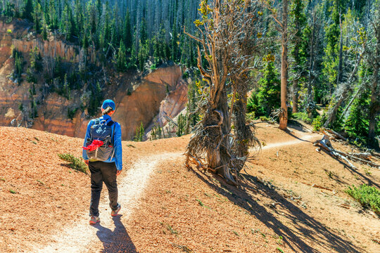 A female hiker in the scenic view of Cedar Breaks National Monument.