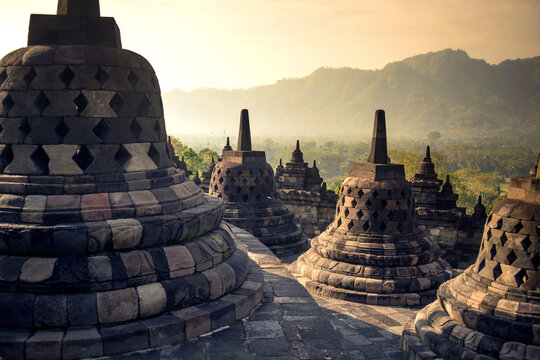Ruins Of The Borobudur Temple In Yogyakarta, Java Island, Indonesia
