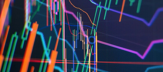 Stock market graph on led screen. Finance and investment concept. Selective focus.