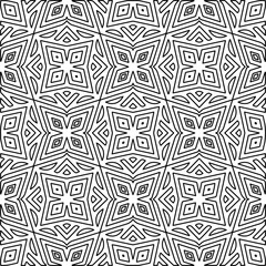 Monochrome ornamental texture with smooth linear shapes, zigzag lines, lace pattern.Abstract geometric black and white pattern for web page, textures, card, poster, fabric, textile.