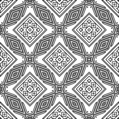 Monochrome ornamental texture with smooth linear shapes, zigzag lines, lace pattern.Abstract geometric black and white pattern for web page, textures, card, poster, fabric, textile.