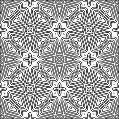 Monochrome ornamental texture with smooth linear shapes, zigzag lines, lace pattern.Abstract geometric black and white pattern for web page, textures, card, poster, fabric, textile.
