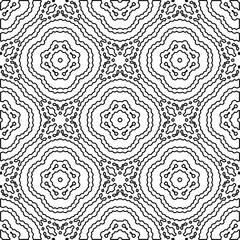 Monochrome ornamental texture with smooth linear shapes, zigzag lines, lace pattern.Abstract geometric black and white pattern for web page, textures, card, poster, fabric, textile.