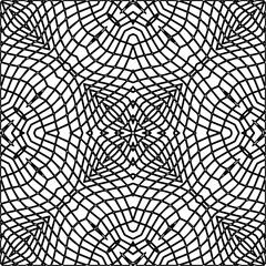 Obraz premium Monochrome ornamental texture with smooth linear shapes, zigzag lines, lace pattern.Abstract geometric black and white pattern for web page, textures, card, poster, fabric, textile.