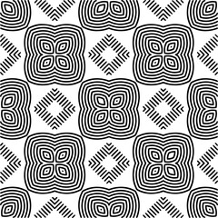  Monochrome ornamental texture with smooth linear shapes, zigzag lines, lace pattern.Abstract geometric black and white pattern for web page, textures, card, poster, fabric, textile.