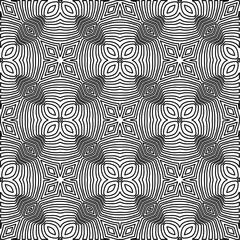  Monochrome ornamental texture with smooth linear shapes, zigzag lines, lace pattern.Abstract geometric black and white pattern for web page, textures, card, poster, fabric, textile.