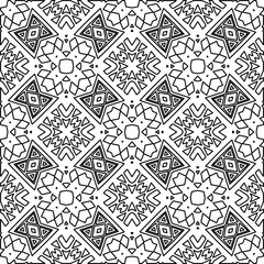  Monochrome ornamental texture with smooth linear shapes, zigzag lines, lace pattern.Abstract geometric black and white pattern for web page, textures, card, poster, fabric, textile.
