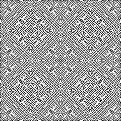  Monochrome ornamental texture with smooth linear shapes, zigzag lines, lace pattern.Abstract geometric black and white pattern for web page, textures, card, poster, fabric, textile.