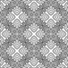  Monochrome ornamental texture with smooth linear shapes, zigzag lines, lace pattern.Abstract geometric black and white pattern for web page, textures, card, poster, fabric, textile.