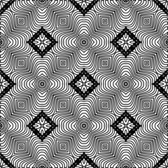  Monochrome ornamental texture with smooth linear shapes, zigzag lines, lace pattern.Abstract geometric black and white pattern for web page, textures, card, poster, fabric, textile.