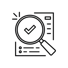 audit review icon for financial compliance research. stroke art trend modern paperwork logotype graphic web lineart design element isolated on white. concept of fraud search or accounting plan symbol