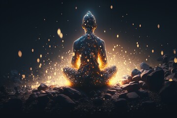 Fototapeta na wymiar human meditating with glowing inner energy