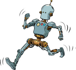 The robot runs along the red carpet. Leader Hero