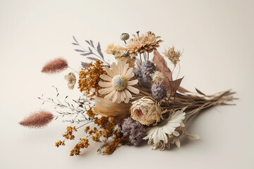 Dried flowers bouquet. Floral design for prints, postcards or wallpaper. AI
