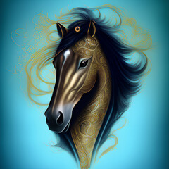 Horse beautiful graphics golden metallic effect for printing, illustration, design purposes