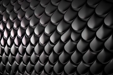 A Black wall made from tiles. Contemporary, Fish-Scale Blocks make a Semigloss Background. Generative AI