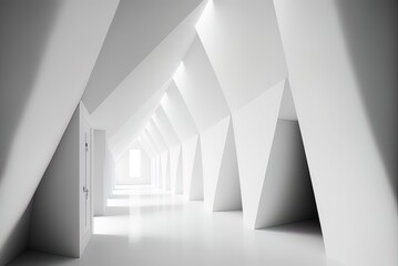 Fototapeta premium Trapezoidal white room corridor in the abstract Generative AI