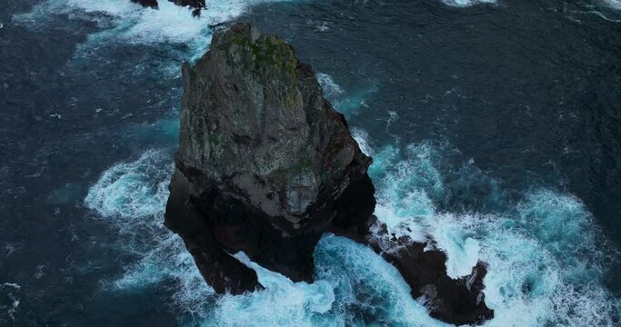 Top View Of Massive Volcanic Rocks At Ponta de Sao Lourenco In The East Of Madeira, Portugal. Aerial Shot
