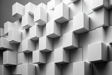 Fototapeta na wymiar A wall constructed from stacked blocks. Futuristic white background. Generative AI
