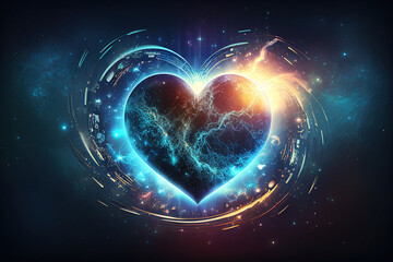 Celestial heart pulsing through the cosmos, an esoteric illustration