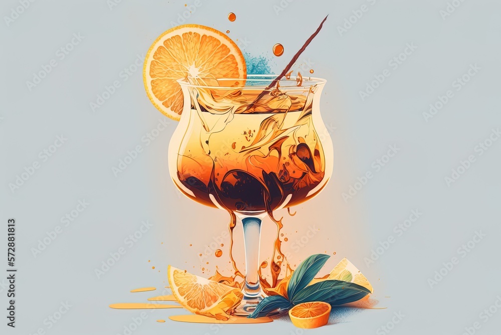 Poster image of a refreshing drink garnished with an orange slice. generative ai