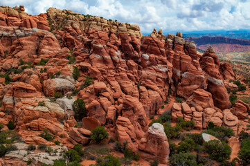 Red rocks formations in Devil's garden in Arches National Park. 