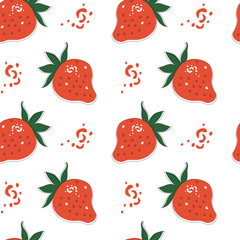 Seamless pattern of vector strawberries on white background. Bright strawberry background.