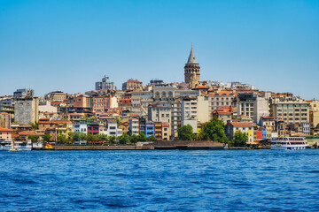 Fototapeta na wymiar Istanbul, Turkey. View of the Galata Tower, Beoglu district and the Golden Horn