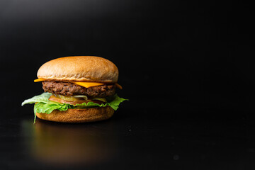 hamburger on black background